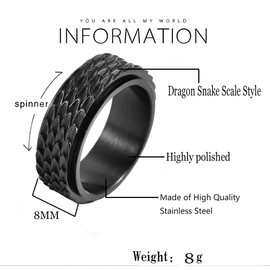 Nanafast Dragon Scale Anxiety Ring for Men Cool Stainless Steel Snake Dragon Scales Spinner Rings Fidget Ring Mens Ring Gift-Black-13