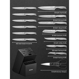 D.Perlla Kitchen Knife Set 15 Pieces, Knife Set with Block and Sharpener, High Grade Stainless Steel Kitchen Knife Set, Steak Knives, Scissors for Chopping, Slicing, Dicing, Sharp and No Rust