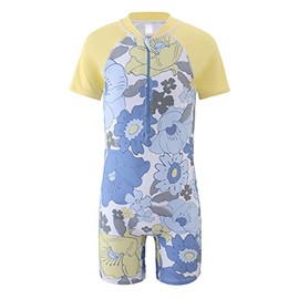 HowJoJo Girls One Piece Rash Guard Short Sleeve Zip Front Bathing Suits Size 6/5-6/6t