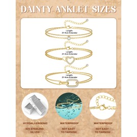 Milacolato Anklet for Women, Anklets for Women, 925 Silver Petite CZ Paper Clip, Heart, Adjustable, Waterproof, Anklet Gold/Silver, Summer Beach Jewellery, Copper