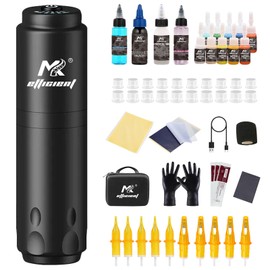 Tattoo gun Kit,Equipped with Cordless Tattoo Machine ，10PCS Tattoo Needles，1 bottle of transfer gel and 1 bottle of 30oz ink，Pro Tattoo Pen for Beginner (Black)