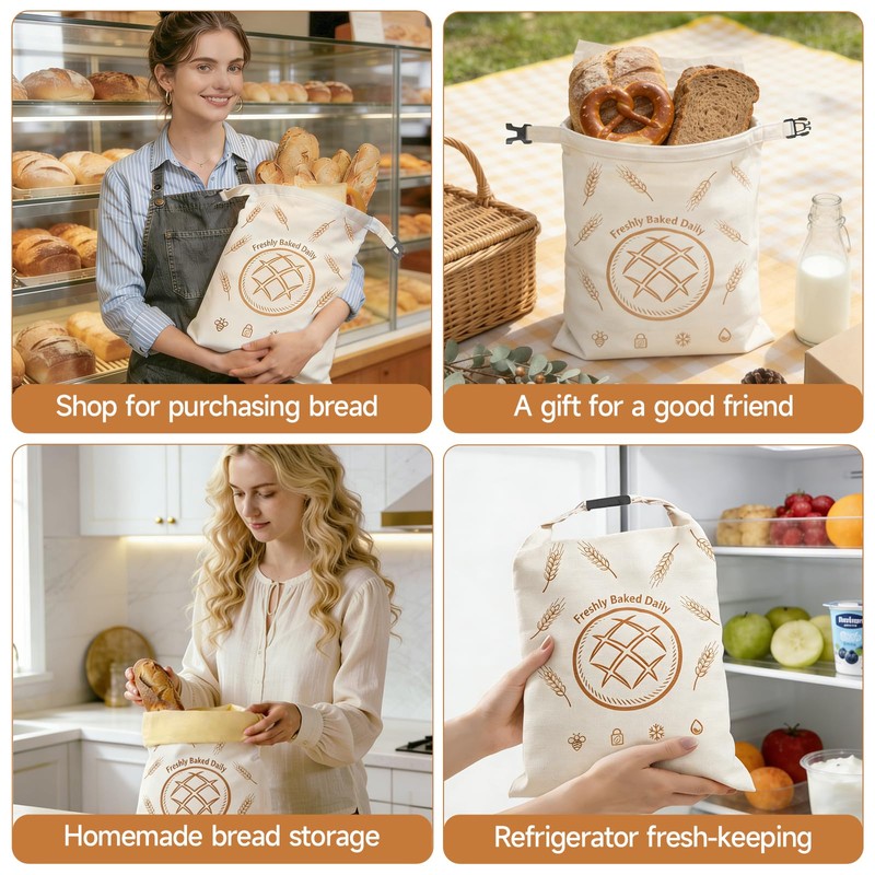 2 Pack Beeswax Bread Bags for Sourdough, Reusable 13"×17" Cotton