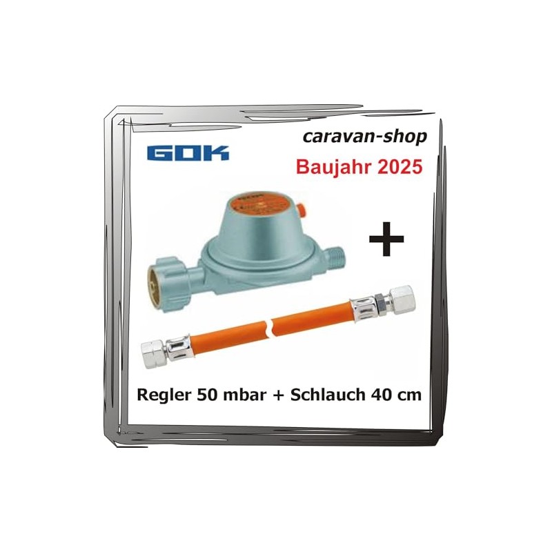 Pressure Regulator 50 mbar, 1.5 kg/h for Caravan/Motorhome + Hose