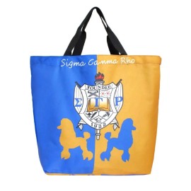 Valencia's DTF Delight Wear Sigma Gamma Rho Large Shopper Tote – Gold and Blue Canvas Bag with Shield &