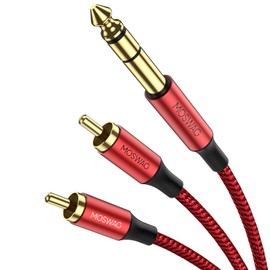 MOSWAG 1/4 to RCA Cable, Quarter inch TRS to RCA Audio Cable 6.35mm Stereo Jack to Dual RCA Insert Cable Y Splitter Cable
