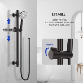 VBFF Shower Slide Bar Handheld Shower Head with Hose, 5-Function Hand Shower with Wall Mount, shower slide bar, adjustable height shower head (ORB)