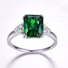 Merthus 8x10mm Radiant Cut Simulated Emerald Simple 925 Sterling Silver Engagement Ring for Women Size 6