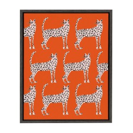 Kate and Laurel Sylvie Sassy Pink Cheetahs Framed Canvas Wall Art by Kendra Dandy of Bouffants and Broken Hearts, 18x24 Dark Gray, Chic Cat Wall Art