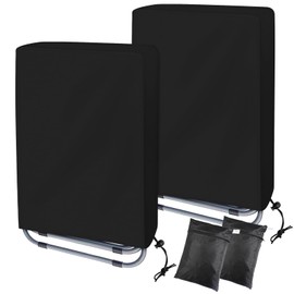 Donken 420D Garden Folding Chair Covers 2 Pack Recliner Chair Cover Waterproof Windproof Anti-UV Oxford Fabric Outdoor Garden Chair Covers, 110x71x20/34cm (Black)