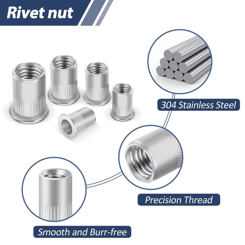 Pack of 20 Rivet Nuts, M6, Leryati Sleeve Nuts, Stainless