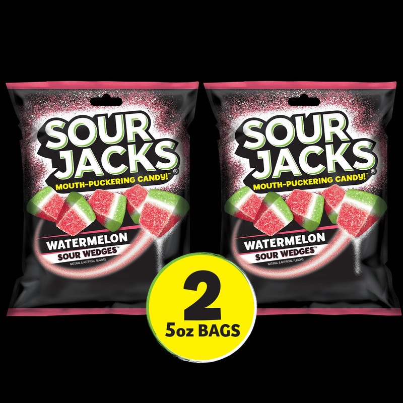 Sour Jacks Sour Candy Gummy Snacks, Watermelon Sour Wedges, Bulk