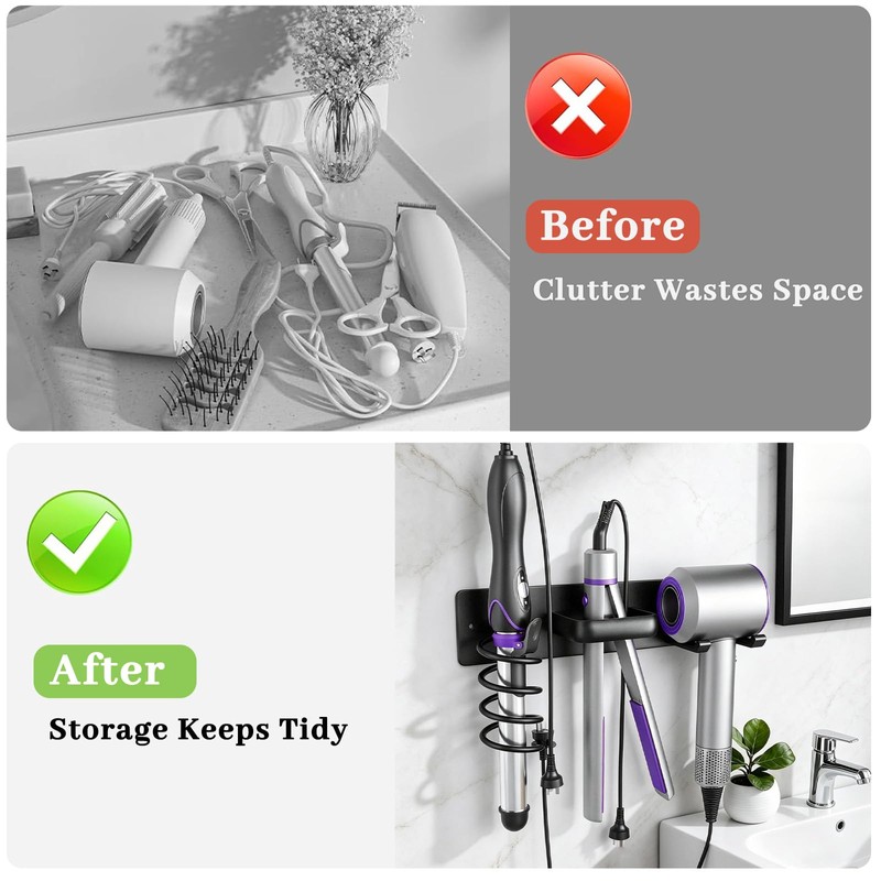Hair Dryer Holder, 3 in 1 Curling Iron Holder &