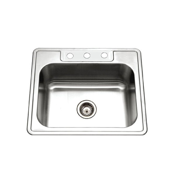Houzer Glowtone Topmount Stainless Steel 21" Single Bowl Kitchen Sink, 3-Hole, 9"D, 2522-9BS3-1, Satin