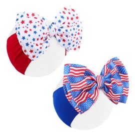 Lanmerry Hairband - 2Pcs 6 inches Baby Girl Bows Headbands with American Flag and Stars, One Size Fit All, Wonderful Gift for 4th of July, Baby Showers, Baby Gifts and Family Photography, Bright Color
