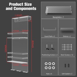 Nynelly Over The Door Shower Caddy, Acrylic Shower Caddy Shelf with Hooks, No Drilling Adjustable Hanging Shower Organizer for Bathroom Storage, Body Wash Shampoo Holder