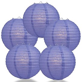Quasimoon PaperLanternStore.com (5-Pack) 16 Inch Astra Blue/Veri Periwinkle Round Paper Lantern, Even Ribbing, Hanging Decoration