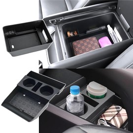 (2Pack) Coleya 2024 2025 2026 Santa Fe Center Console Organizer (Lower&Armrest)(SE/SEL/XRT/Limited/Calligraphy), Durable ABS Plastic&Anti-Slip Rubber Console Tray 2026 2025 Santa Fe Hybrid Accessories