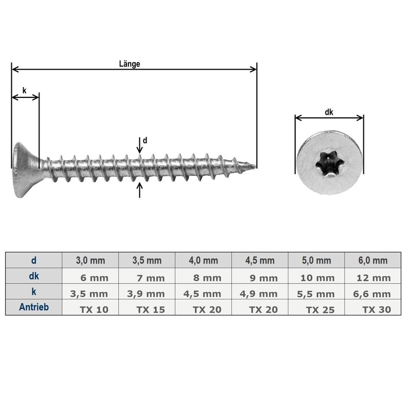 Wood Screws 3.5 x 16 mm Galvanised with Torx Countersunk