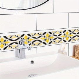 HOMETITUTE Wallpaper Border Peel and Stick Decorative Wall Trim Self Adhesive Mediterranean Style Accent Strip for Kitchen Living Room Bedroom Mirror Frame Hallway 4x196 Inch Tile Pattern Wall Border