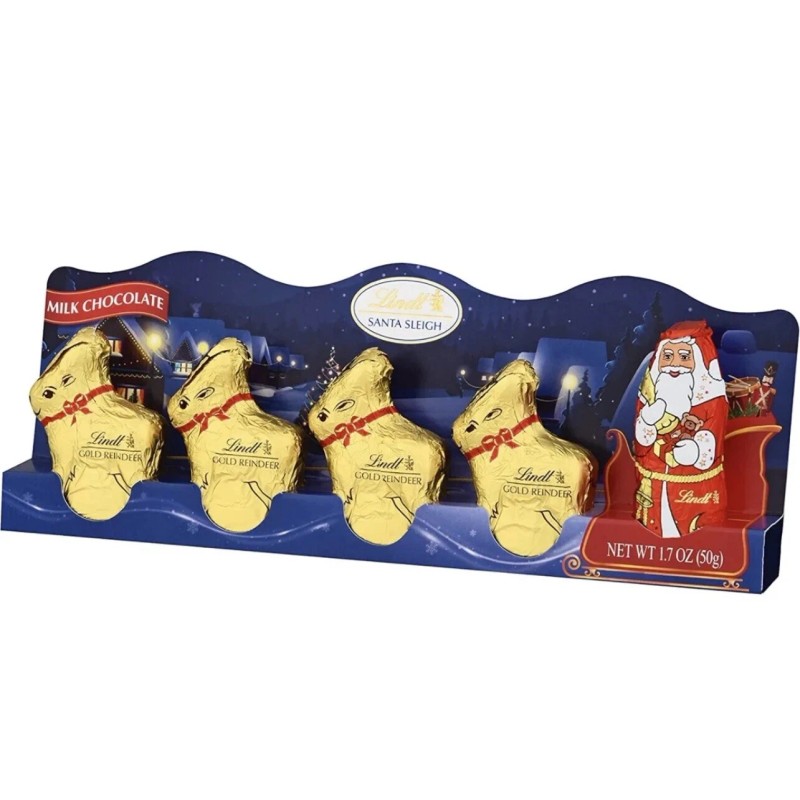 Lindt LINDOR Milk Chocolate Holday Figure Santa Claus and Reindeer