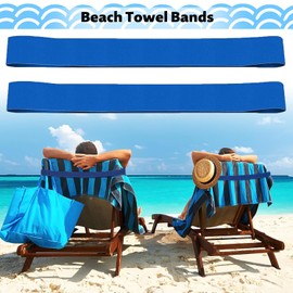 AUCANNIO 2PCS Beach Towel Bands, Elastic Towel Bands for Beach, Pool and Cruise Chairs, Best Beach Chair Towel Clips, Windproof Sun Lounger Straps (Blue)