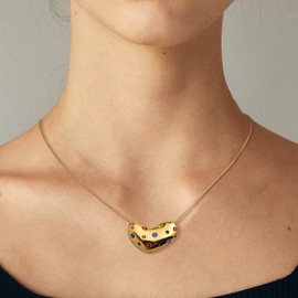 Frigotine Chunky Gold Heart Teardrop Pendant Necklace for Women, Statement Sparkly Colorful Rhinestone Adjustable Snake Chain Necklaces Prom Wedding Accessories Fashion Jewelry Gift