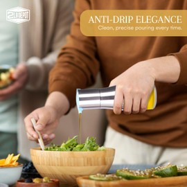 2LB Depot Oil and Vinegar Dispenser Set - Brushed Steel & Glass Containers with Anti-Drip Spout Lid - Easy-Clean - Olive Oil Dispenser Bottle - Minimalist Kitchen Accessory - 7.1"H x 2.7"L x 2.7"W
