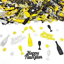 Amrzsallez 2025 New Year's Eve Confetti - Gold, Silver, and Black, "Happy New Year" Letters, Champagne Bottles, Glasses, Stars, PVC Material, Perfect for New Year Party Decorations