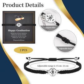 VU100 Graduation Gift for Him and Her Graduation Creative Gifts Graduation Bracelet for Men Women Compass Bracelets Braided Adjustable Bracelet Inspirational Gift for Students Friends Couple Girl Boy