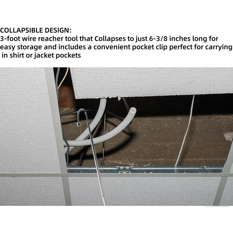 3' Telescoping Wire Reacher Pole, 36 Inch Extended Length, Collapsible