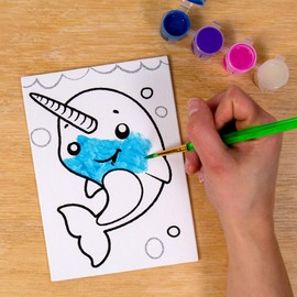 Horizon Group USA Pre-Printed Canvas & Paint Art Set, 3-Pack, 5x7 Canvas Panels, 12 Tempera Paints, 6 Easy-Grip Assorted Paintbrushes for Paint Projects, Panda, Fox & Glitter Unicorn.