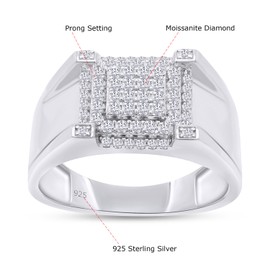 1/2 Carat Round Cut Lab Created Moissanite Diamond Wedding Band Ring For Men In 14K White Gold Over Sterling Silver Jewelry (VVS1 Clarity, 0.50 Cttw) Ring Size-10.5