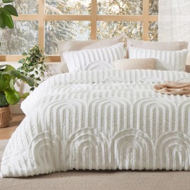 Bedsure Boho Tufted Twin Comforter Set - White Boho Twin Size Bed Set, 2 Pieces Farmhouse Shabby Chic Embroidery Bedding, Soft Fluffy Cozy Arch Pattern Comforter for All Seasons