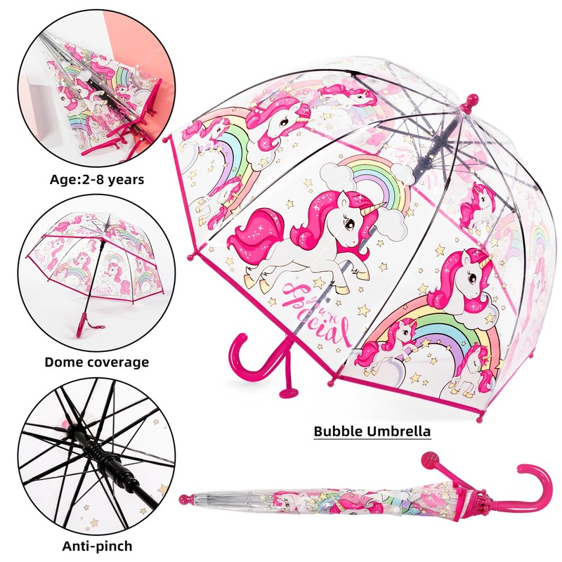 RONIARE 2 Pack Kids Clear Umbrellas for Rain Dome Bubble