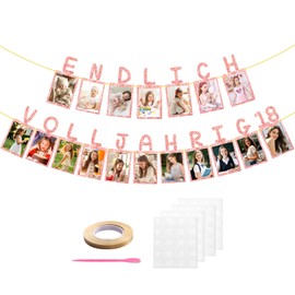 ePicsoa Garland Decoration 18th Birthday Girl, 18 Glitter Cards - Finally Full Year 18, Card 18th Birthday Girl for Photos from 1 to 18 Years, Background for Party (Rose Gold)
