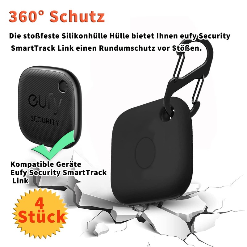 [4-Stück] Silikon Hülle für eufy Security SmartTrack Link mit Schlüsselanhänger,