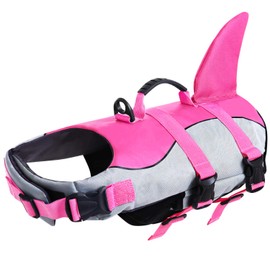 ASENKU Dog Life Jacket Ripstop Pet Floatation Vest Saver Swimsuit Preserver for Water Safety at The Pool, Beach, Boating （L, Shark Pink
