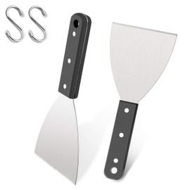 Grill Griddle Scraper Set of 2, Leonyo Stainless Steel Metal Grill Scraper Tool for Flat Top Teppanyaki BBQ, Versatile Scraper for Dough Pancake Pizza Home Baking Cooking, Slant Edge & Dishwasher Safe