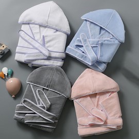 HAIUWOER Bathrobes Soft Towel Hooded Robe Cotton,Boys Girls Bathrobe Soft Towel Hooded Robe Kids Terry Cloth Cotton Robes Spa Robes Sleepwear for Kids 5-16 Years（GREY,7-8 YEARS）