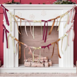 2 Pcs Bow Garland Banner, Glitter Gold Burgundy Red Brown Satin Bow Coquette Birthday Decor, Pre-String Bow Bunting for Women Girls Baby Shower, Anniversary Bachelorette Wedding Party, Bridal Shower