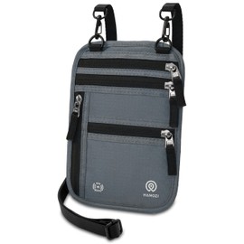 HANOZI Neck Wallet – Travel Pouch and RFID Blocking Passport Holder for Women and Men, Slim Travel Wallet (Smoke Grey)