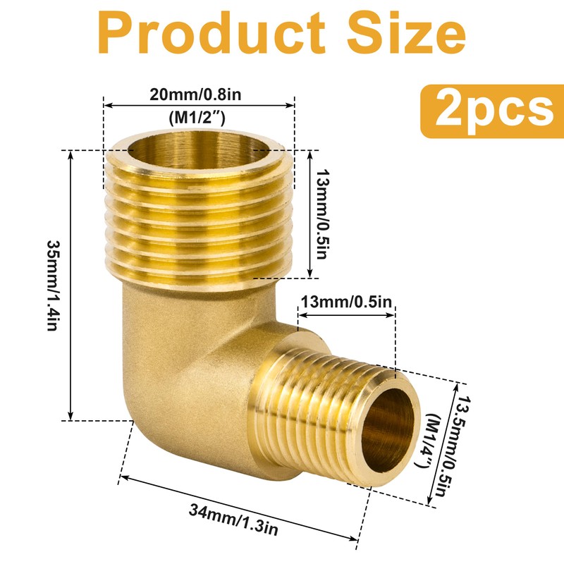 Brass 90 Degree Angle Connector, Pack of 2 1/2 Inch