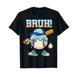 Bruh Ice Cream Baseball Drip Boys Bruh Meme For Son Grandson T-Shirt