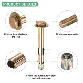 M METERXITY 20-Pack Hex Expansion Bolt, M8x80mm Colored Galvanized Iron-Carbon Steel External Hex Expansion Bolts, Anti-Corrosion Metal Bolt for Concrete/Dry Brick/Block Walls