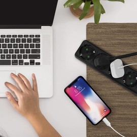 LogiLink LPS238B Power Strip with 6 Earthing Contact Sockets (45° Angle), with Child Lock and Dust Protection (IP20), Black, 1.5 m