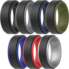 ThunderFit Anillos de boda de silicona para hombre, transpirable, 2 capas, borde de escalón, 8 mm de ancho, 2 mm de grosor
