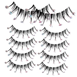 PACKOVE 5 Pairs Natural False Eyelashes with Rhinestone Decoration Sparkling Lash Extensions for Women Daily Wear Lightweight Comfortable Elegant Look