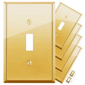 Rio Salto BRASS High Polish Gold Toggle Light Switch Covers STANDARD SIZE Metal Wall Plate Single Switch Wallplate Decorative Gold 1 Gang Wall Switch Plate Covers (Toggle Single Gang 5-Pack)