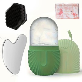 Juego de compresión facial de tres piezas con rodillo de almacenamiento, bandeja de hielo de silicona