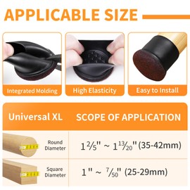 Ezprotekt 24 Pcs Extra Large Chair Leg Floor Protectors for Hardwood Floors, Felt Furniture Pads Covers, Floor Protectors for Chair, Round Bar Stool Leg Protectors Caps (XL Fit: 1.4"-1.65", Black)